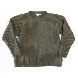 Vintage 90s Tweeds Womens M Brown Wool Fisherman Rib Sweater Marl Knit Boxy